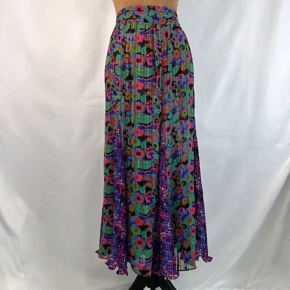 Diane Freis 2 Piece Skirt Set Womens OS Purple Floral Georgette Good Vintage - Picture 2 of 10